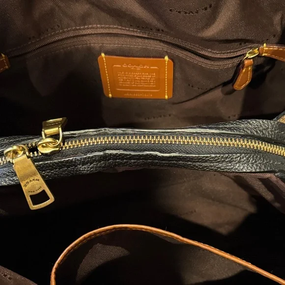Coach Black and Tan Shoulder Bag with Gold Accents